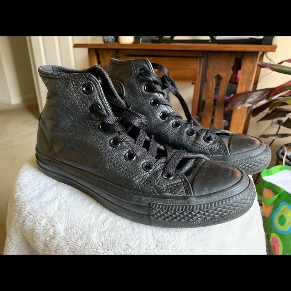 Rare leather black converse high tops!